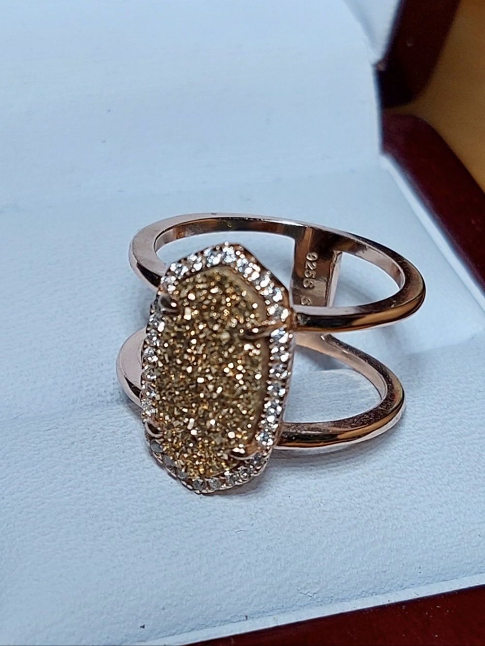Sterling Silver 925 Rose Gold Vermeil Double Band Druzy Oval Ring Size 6
